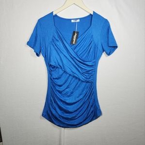 NWT Zeagoo Blouse Short Sleeve Bright Blue Size Medium Short Sleeve.